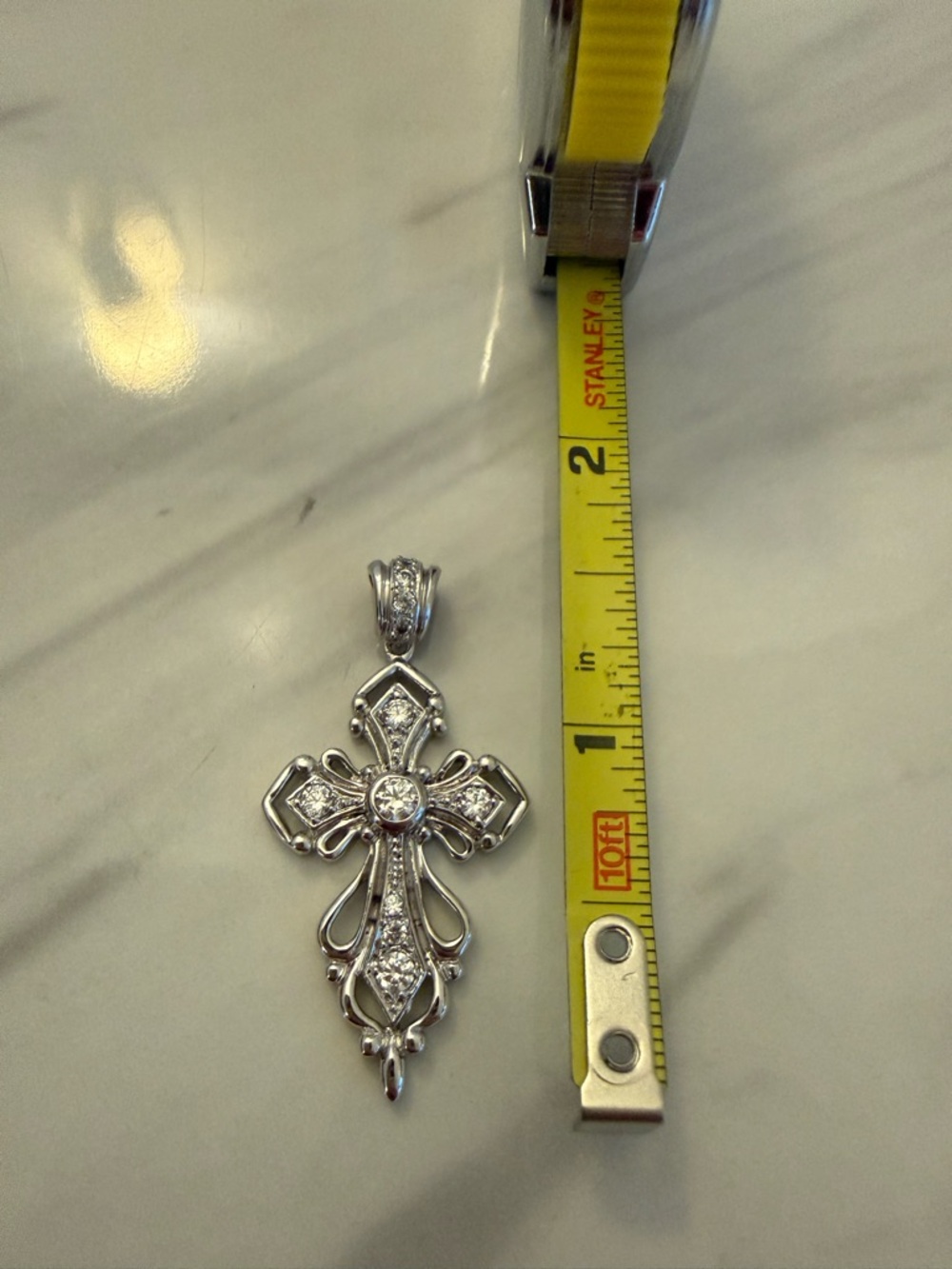 Sterling Silver Cross Pendant with Rhinestones - Picture 5 of 6